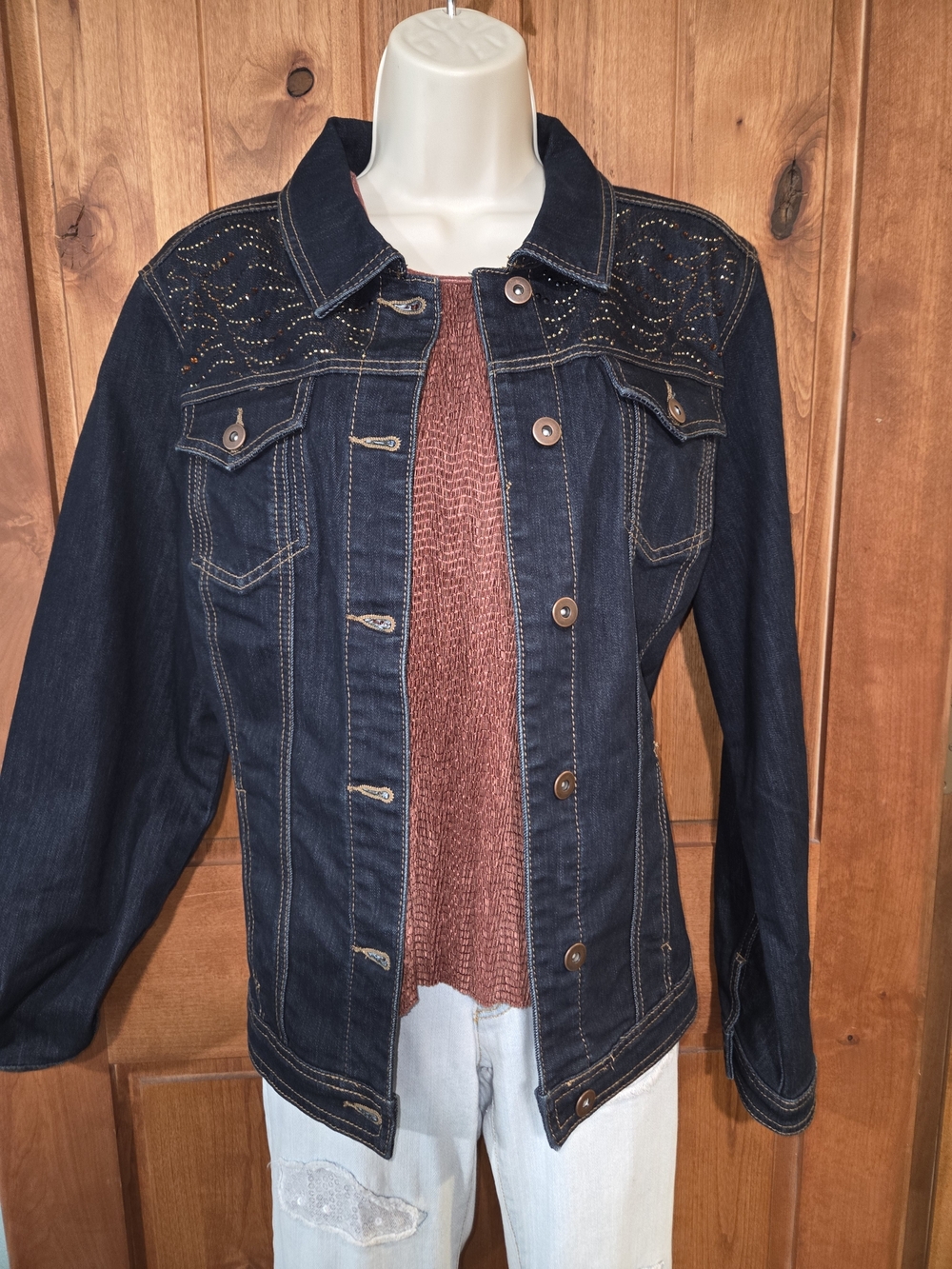 Christopher &‎ Banks Dark Blue Denim Jacket with Studded Yoke